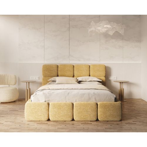 Lit Coffre Delicato 180 X 200 Cm Avec Sommier à Lattes Relevable Jaune Miel