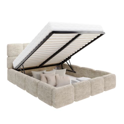 Lit Coffre Delicato 180 X 200 Cm Avec Sommier à Lattes Relevable Beige