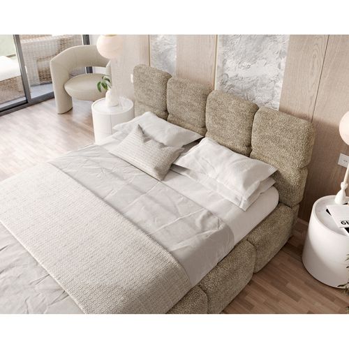 Lit Coffre Delicato 180 X 200 Cm Avec Sommier à Lattes Relevable Beige