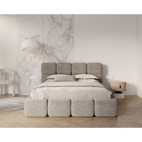 Lit Coffre Delicato 180 X 200 Cm Avec Sommier à Lattes Relevable Gris Clair