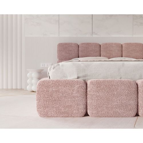 Lit Coffre Delicato 180 X 200 Cm Avec Sommier à Lattes Relevable Rose Pâle