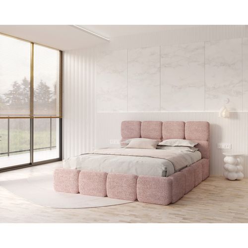 Lit Coffre Delicato 180 X 200 Cm Avec Sommier à Lattes Relevable Rose Pâle