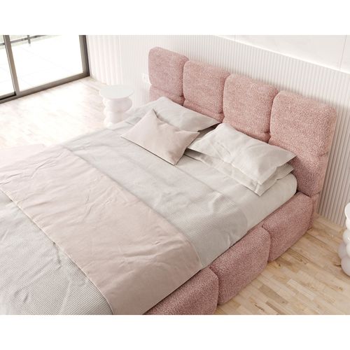 Lit Coffre Delicato 180 X 200 Cm Avec Sommier à Lattes Relevable Rose Pâle