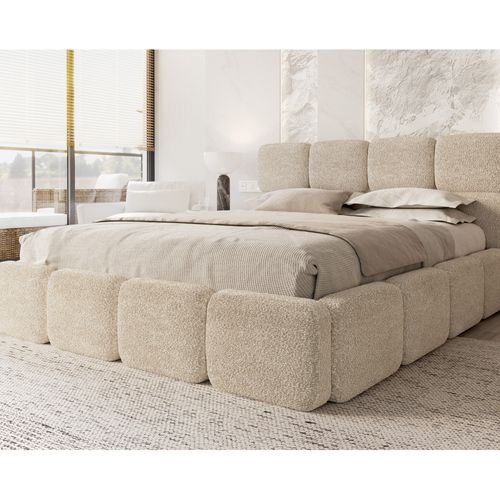 Lit Coffre Delicato 180 X 200 Cm Avec Sommier à Lattes Relevable Crème