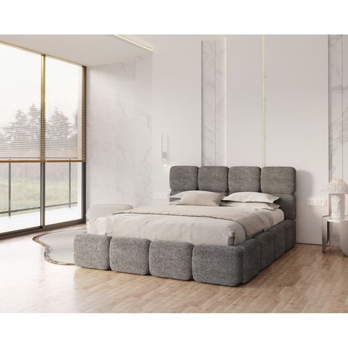 Lit Coffre Delicato 180 X 200 Cm Avec Sommier à Lattes Relevable Gris Foncé