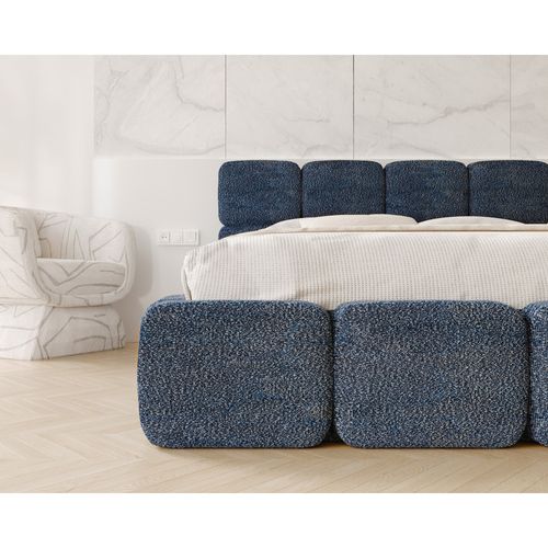 Lit Coffre Delicato 160 X 200 Cm Avec Sommier à Lattes Relevable Bleu Marine