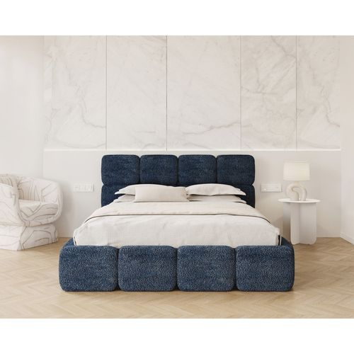 Lit Coffre Delicato 160 X 200 Cm Avec Sommier à Lattes Relevable Bleu Marine