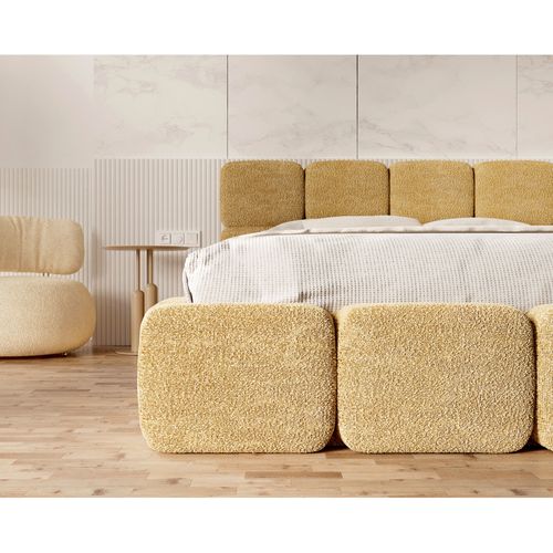 Lit Coffre Delicato 160 X 200 Cm Avec Sommier à Lattes Relevable Jaune Miel