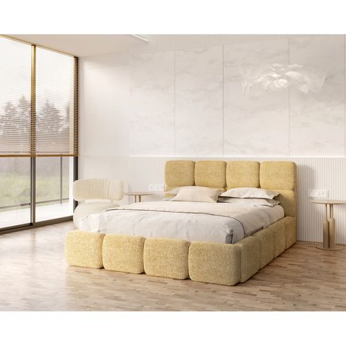 Lit Coffre Delicato 160 X 200 Cm Avec Sommier à Lattes Relevable Jaune Miel