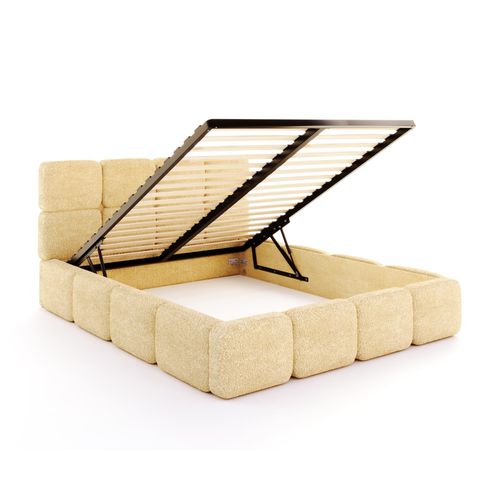 Lit Coffre Delicato 160 X 200 Cm Avec Sommier à Lattes Relevable Jaune Miel