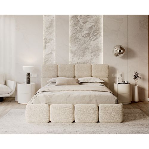 Lit Coffre Delicato 160 X 200 Cm Avec Sommier à Lattes Relevable Crème