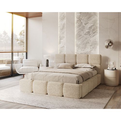 Lit Coffre Delicato 160 X 200 Cm Avec Sommier à Lattes Relevable Crème