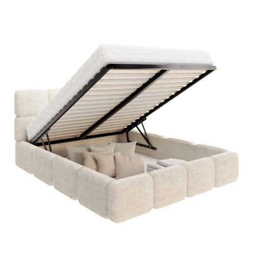 Lit Coffre Delicato 160 X 200 Cm Avec Sommier à Lattes Relevable Crème