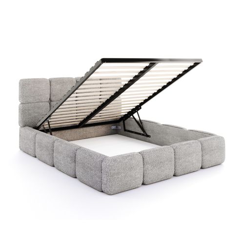 Lit Coffre Delicato 160 X 200 Cm Avec Sommier à Lattes Relevable Gris Clair