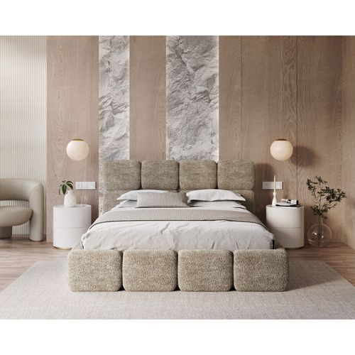 Lit Coffre Delicato 160 X 200 Cm Avec Sommier à Lattes Relevable Beige Foncé
