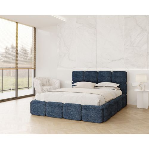 Lit Coffre Delicato 140 X 190 Cm Avec Sommier à Lattes Relevable Bleu Marine