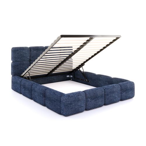 Lit Coffre Delicato 140 X 190 Cm Avec Sommier à Lattes Relevable Bleu Marine