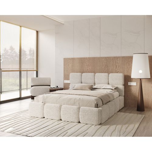 Lit Coffre Delicato 140 X 190 Cm Avec Sommier à Lattes Relevable Blanc