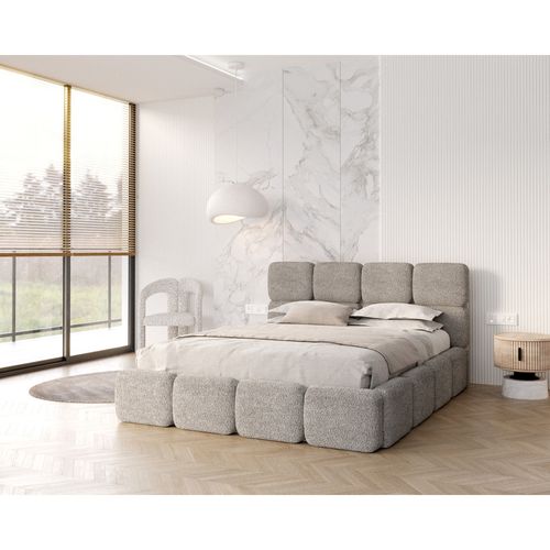 Lit Coffre Delicato 140 X 190 Cm Avec Sommier à Lattes Relevable Gris Clair
