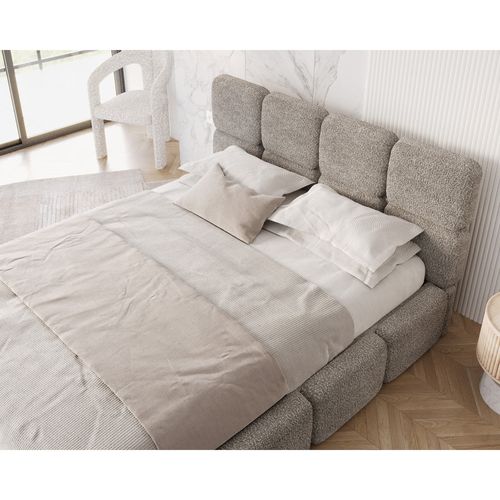 Lit Coffre Delicato 140 X 190 Cm Avec Sommier à Lattes Relevable Gris Clair