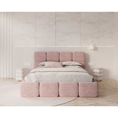 Lit Coffre Delicato 140 X 190 Cm Avec Sommier à Lattes Relevable Rose Pâle
