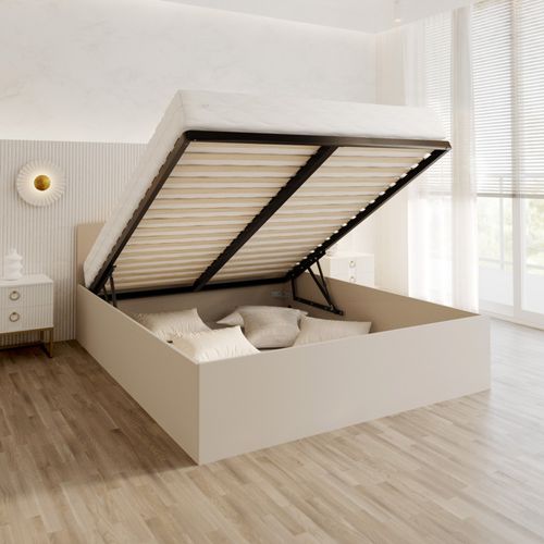 Lit Coffre Paris 120 X 200 Cm Avec Sommier à Lattes Relevable Cachemire