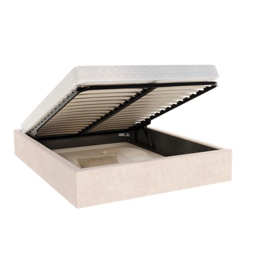 Lit Coffre Orlane 180 X 200 Cm Avec Sommier à Lattes Relevable Crème