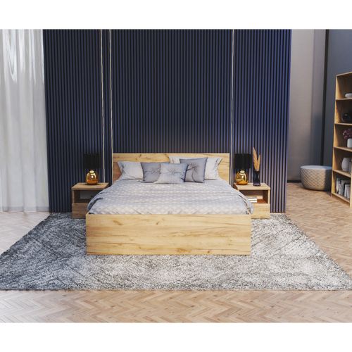 Lit Coffre Paris 120 X 190 Cm Avec Sommier à Lattes Relevable Chêne