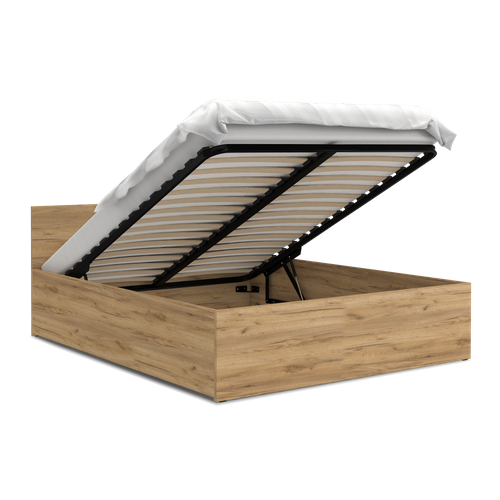 Lit Coffre Paris 120 X 190 Cm Avec Sommier à Lattes Relevable Chêne