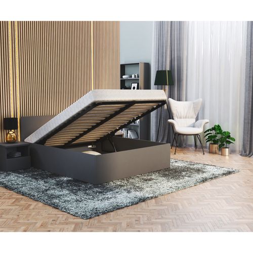 Lit Coffre Paris 120 X 190 Cm Avec Sommier à Lattes Relevable Gris