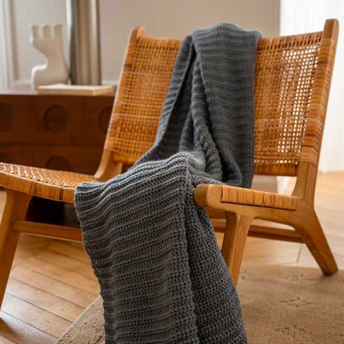 Plaid Coton 130x170cm - Gris Anthracite - Grenelle