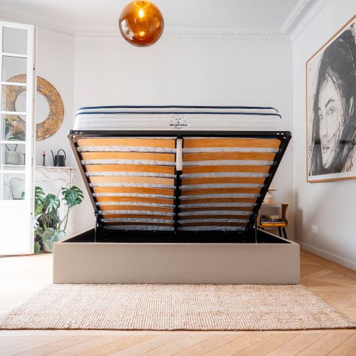 Lit Coffre 160x200cm - Beige - Collection Emma