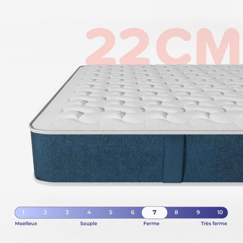 Matelas Hybride 140x190 cm MILA - Mousse Avec Ressorts Ensachés - Mi-ferme - Epaisseur 22cm