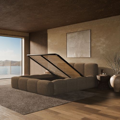 Lit Coffre 180x200cm - Tissu Bouclé Taupe - Premium Qualité Hôtelière - Equinox Par Drimz