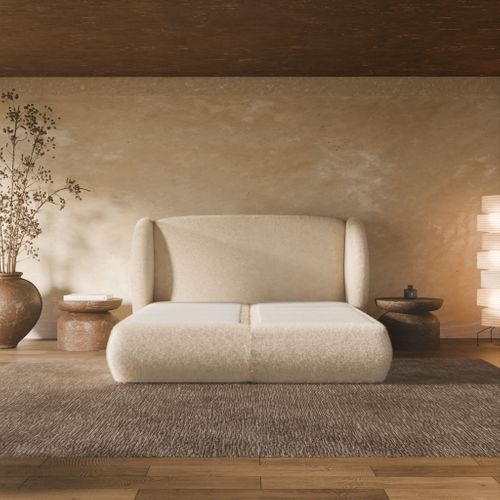 Lit Tapissier à ressorts 140x190cm Beige - Tissu Bouclé Luxe Design- Plénitude Par Drimz