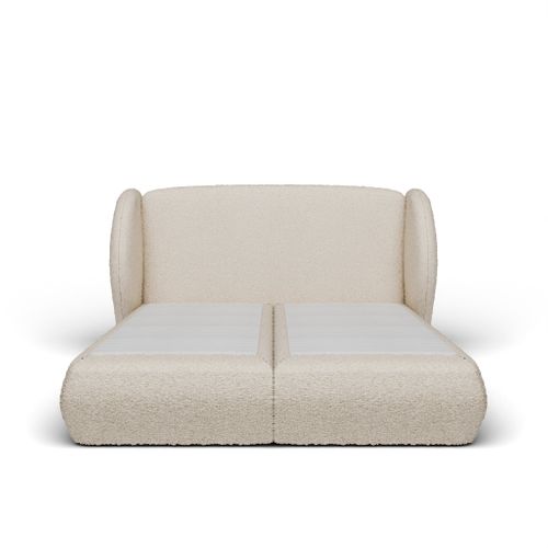 Lit Tapissier à ressorts 160x200cm - Tissu Bouclé Beige Luxe Design- Plénitude Par Drimz