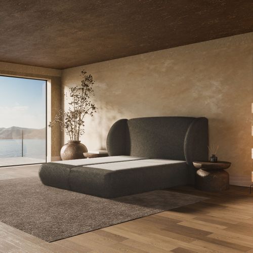 Lit Coffre 140x190cm Taupe - Tissu Bouclé -luxe Design- Plénitude Par Drimz