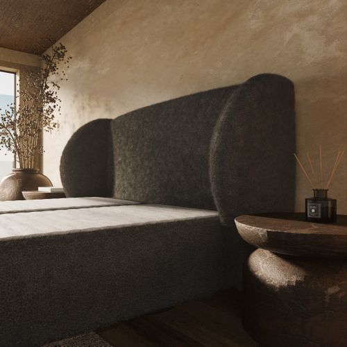 Lit Tapissier à ressorts 160x200cm - Tissu Bouclé Luxe Design- Plénitude Par Drimz