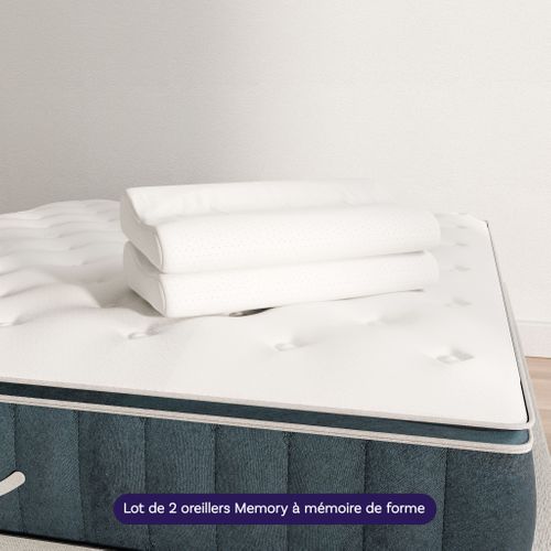 Pack Élite+ - Matelas Hybride Et Oreillers Mémoire De Forme - 200x200 - Épais.30cm