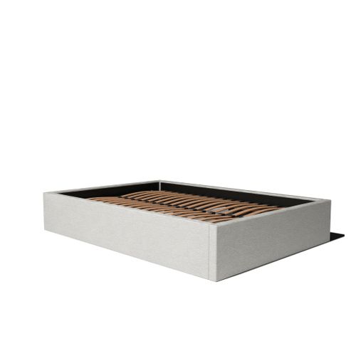 Lit Coffre 140x190cm Sans Tête - Blanc Cassé - Tissu Bouclé - Emma