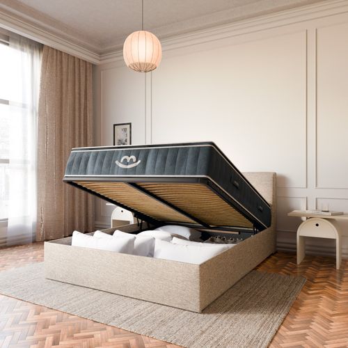 Pack Matelas Hybride 160x200cm Accueil à Mémoire De Forme Luxe et Lit Coffre Design