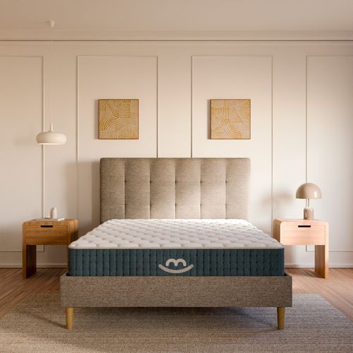 Pack Matelas Hybride 80x200cm Accueil à Mémoire De Forme et Sommier Déco Beige