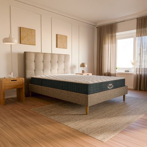 Pack Matelas Hybride 80x200cm Accueil à Mémoire De Forme et Sommier Déco Beige