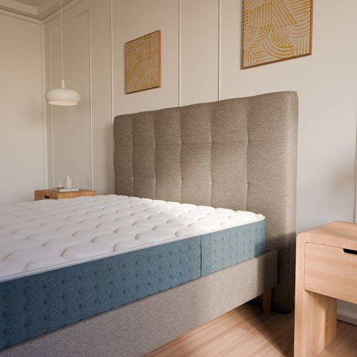 Pack Matelas Hybride 80x200cm Accueil à Mémoire De Forme et Sommier Déco Beige