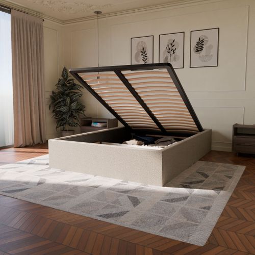 Pack Matelas Hybride 180x200cm Accueil à Mémoire De Forme Premium et Sommier Coffre Beige