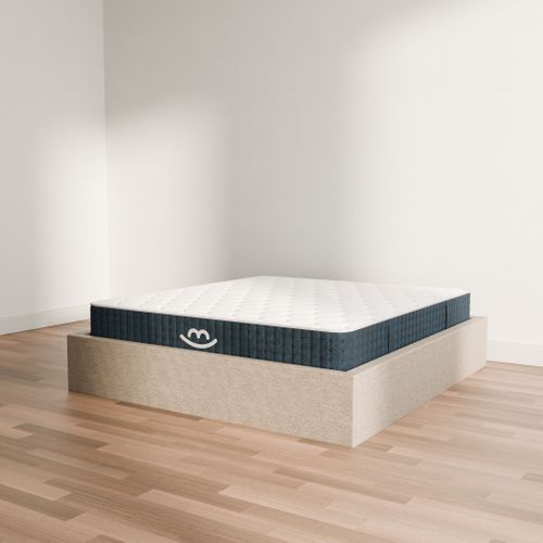 Pack Matelas Hybride 140x190cm Accueil à Mémoire De Forme Premium et Sommier Coffre Beige