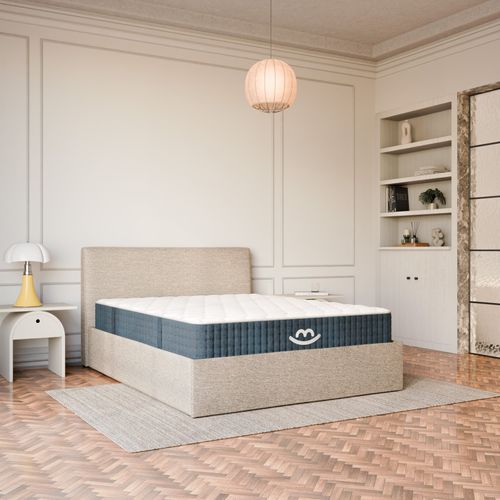Pack Matelas Hybride 160x200cm Accueil à Mémoire De Forme Premium et Lit Coffre Beige