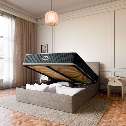 Pack Matelas Hybride 140x190cm Accueil à Mémoire De Forme Premium et Lit Coffre Anthracite