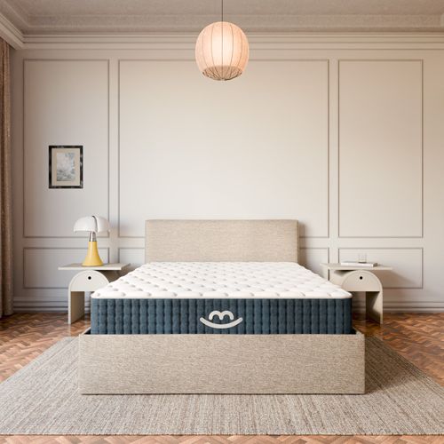 Pack Matelas Hybride 140x190cm Accueil à Mémoire De Forme Premium et Lit Coffre Beige
