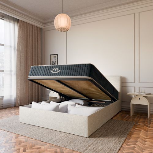 Pack Matelas Hybride 140x190cm Accueil à Mémoire De Forme Premium et Lit Coffre Blanc